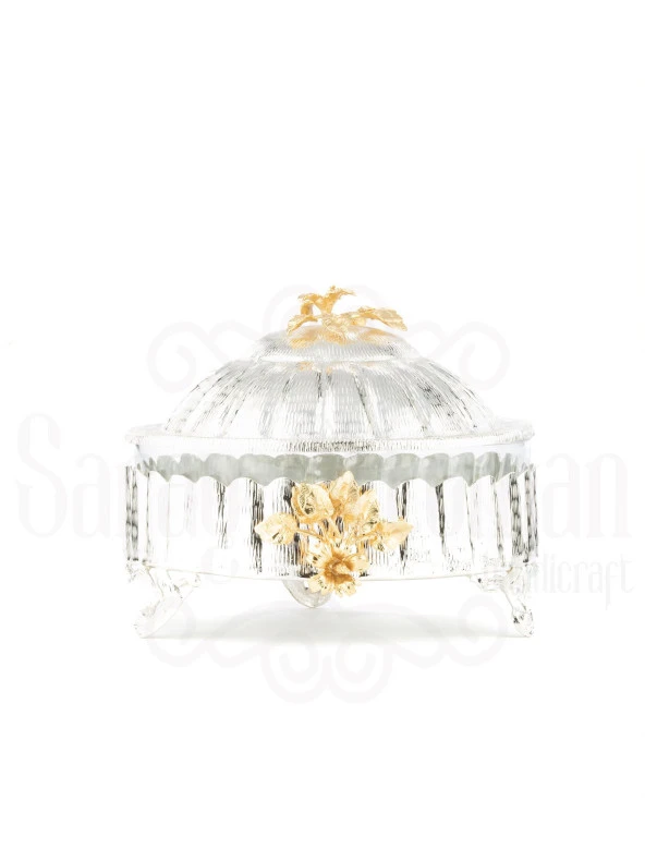 Bakır Ayaklı Kapaklı Şekerlik Meyvelik Sunumluk Lokumluk Dekoratif Obje Söz Nişan Çikolatalık Sandra - 5