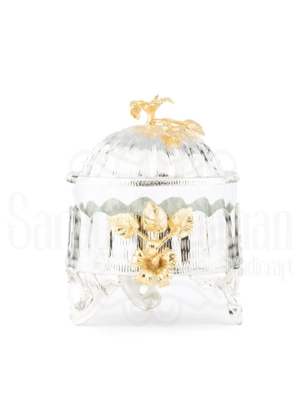 Bakır Ayaklı Kapaklı Şekerlik Meyvelik Sunumluk Lokumluk Dekoratif Obje Söz Nişan Çikolatalık Sandra - 6