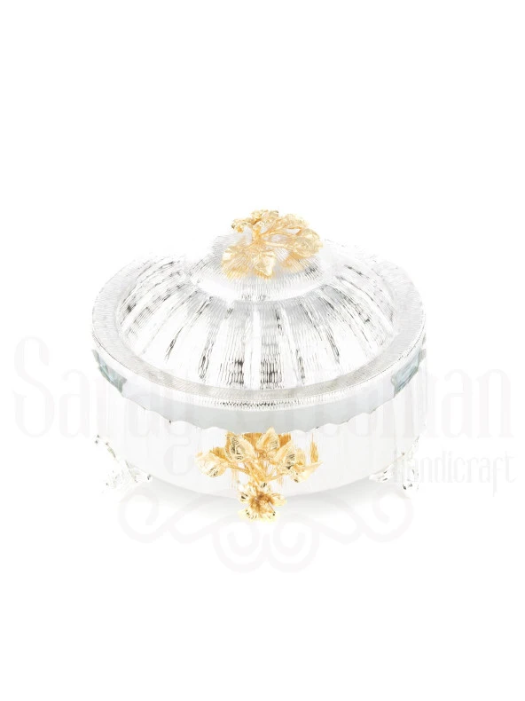 Bakır Ayaklı Kapaklı Şekerlik Meyvelik Sunumluk Lokumluk Dekoratif Obje Söz Nişan Çikolatalık Sandra - 10