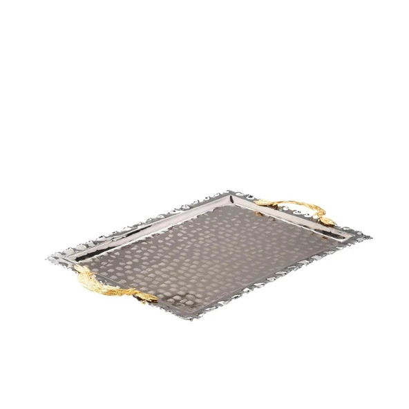 Altın Tüylü Dikdörtgen Tepsi + 6'lı Kahve Fincanı Siyah - Resim 5