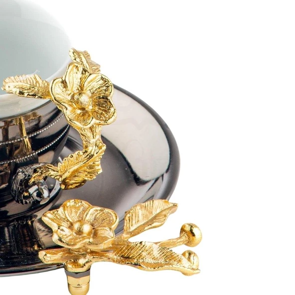 Bakır Kahve Fincanı Porselen Kahve Fincanı Altın Japon Gülü Çizgili 6'lı Kahve Fincanı Siyah - 3