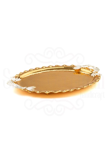 Tepsi Bakır Tepsi Oval Tepsi Kulplu Tepsi Altın - 9