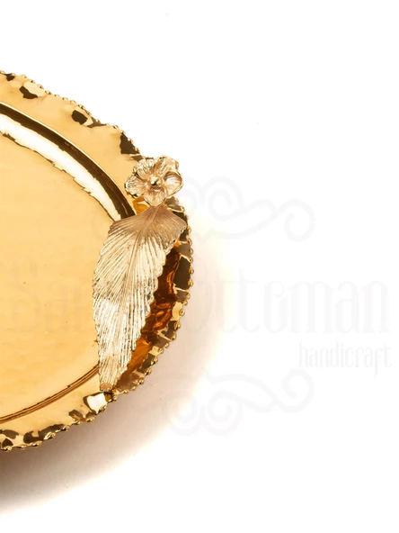 Tepsi Bakır Tepsi Oval Tepsi Kulplu Tepsi Altın - 6