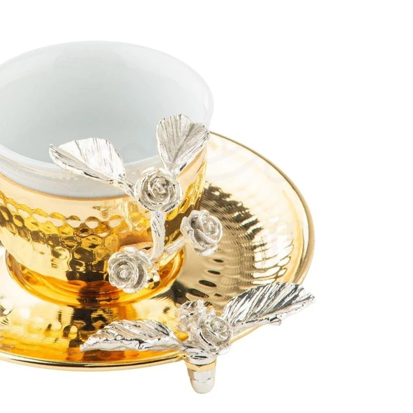 Bakır Kahve Fincanı Porselen Kahve Fincanı Nikel Güllü Kahve Fincanı Altın - Resim 2