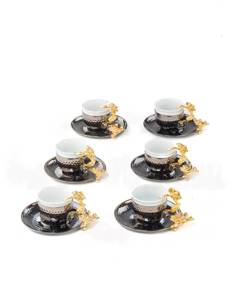 ALTIN JAPON GÜLÜ 6'LI KAHVE FİNCANI SİYAH