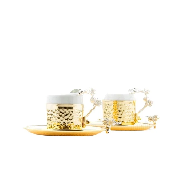 NİKEL GÜLLÜ 2'Lİ KAHVE FİNCANI ALTIN