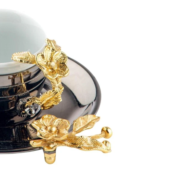 Bakır Kahve Fincanı Porselen Kahve Fincanı Altın Japon Gülü Çizgili 2'li Kahve Fincanı Siyah - 3