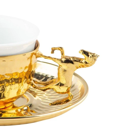 Bakır Kahve Fincanı Porselen Kahve Fincanı Atlı 2'li Kahve Fincanı Altın - 3