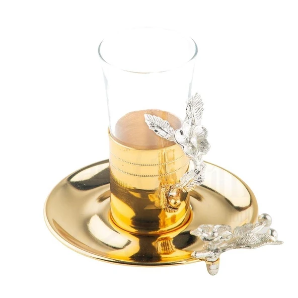 Nikel Japon Gülü Çizgili Çay Bardağı Altın - 2