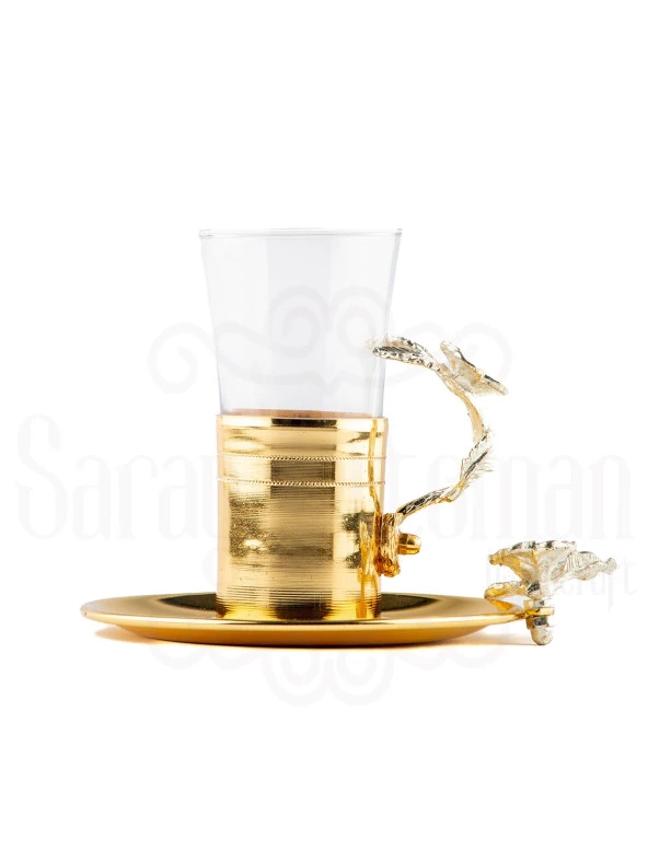 Nikel Japon Gülü Çizgili Çay Bardağı Altın