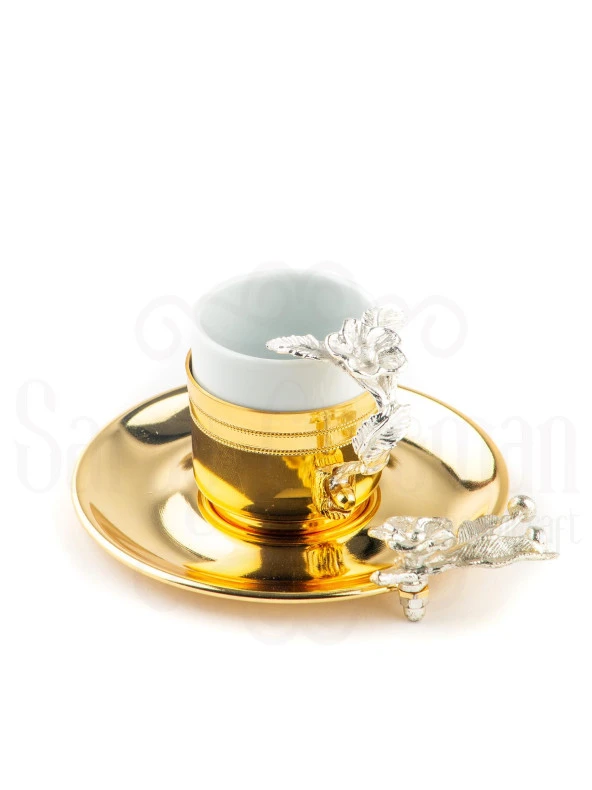 Nikel Japon Gülü Çizgili Kahve Fincanı Altın - Resim 2