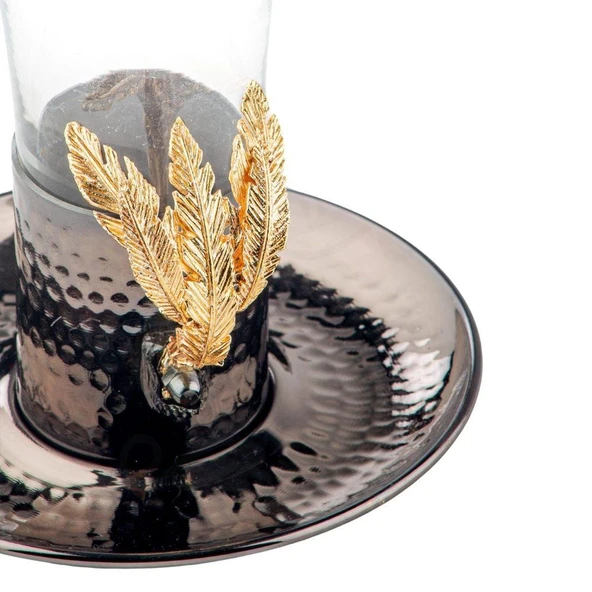 Bakır Çay Bardağı Cam Çay Bardağı Kahve Yanı Çay Bardağı Altın Tüylü Çay Bardağı Siyah - 3