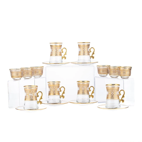 Exclusive Çay Seti Lüks Çay Takımı Kahve Seti Hediyelik Moreno 18 Parça Kulplu Çay Seti