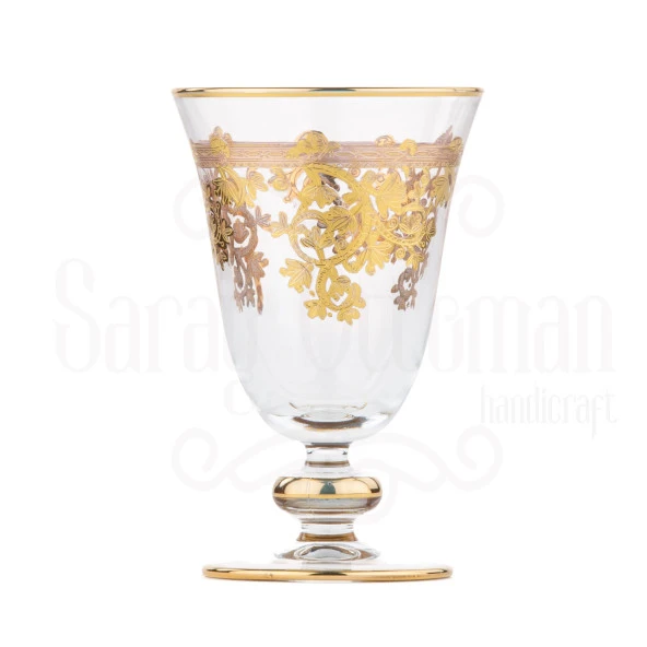 Bardak Cam Bardak Ayaklı Bardak Hediyelik Pantoğraf Sofia Ayaklı Bardak İç Yaldız Altın - 2