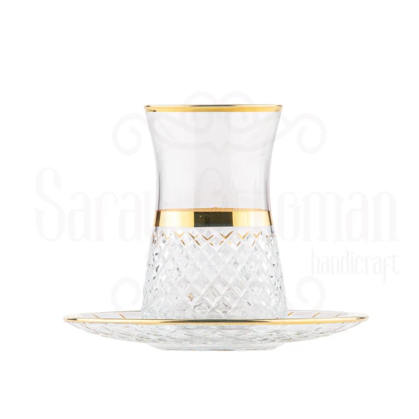 Bardak Çay Bardağı Çay Seti Çay Takımı Lux Baklava Heybeli Çay Seti Bel Yaldız Altın - 2