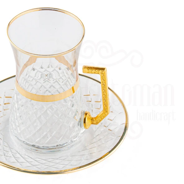Bardak Çay Bardağı Çay Seti Çay Takımı Lux Heybeli Kulplu Çay Seti Bel Yaldız Altın - 3