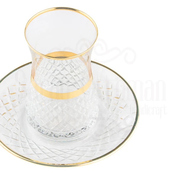 Bardak Çay Bardağı Çay Seti Çay Takımı Lux Baklava Heybeli Çay Seti Bel Yaldız Altın - 3