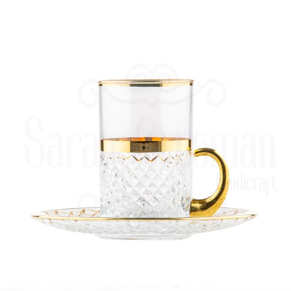 Bardak Çay Bardağı Çay Seti Çay Takımı Lux Baklava Kulplu Çay Seti Bel Yaldız Altın - 2