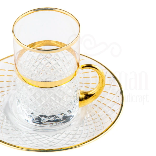 Bardak Çay Bardağı Çay Seti Çay Takımı Lux Baklava Kulplu Çay Seti Bel Yaldız Altın - 3