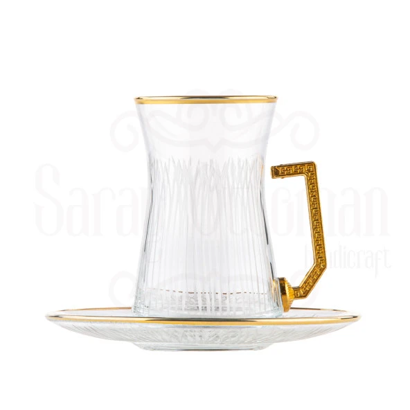 Bardak Çay Bardağı Çay Seti Çay Takımı Mat Heybeli Kulplu Çay Seti Altın - 2