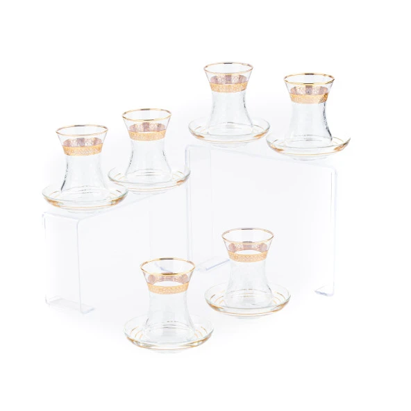 Çay Seti Çay Bardağı Takımı 6 Kişilik Granür Modeli Altın Renk