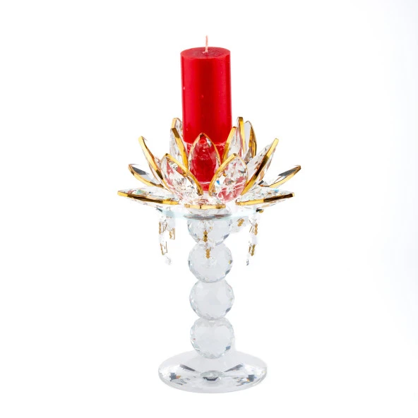 Cam Şamdan Büyük 4 Toplu Küpeli Altın Renk - 2