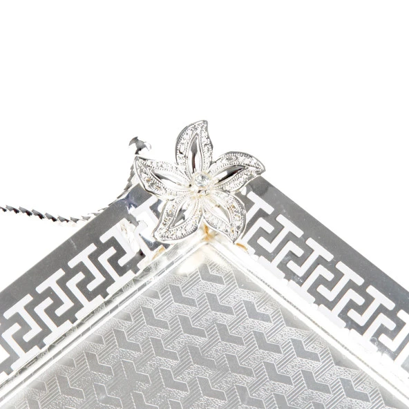 Tepsi Lüks Tepsi Dekoratif Tepsi Söz Nişan Tepsisi Hediyelik Lüks İç Desenli Jumbo Tepsi Gümüş - 2