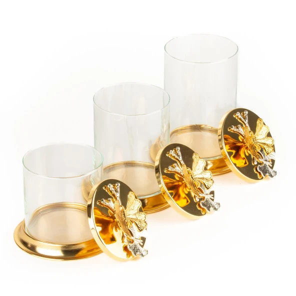 Cam Kavanoz 3'lü Sıvama Ayaklı Altın Renk - 2