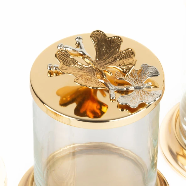 Cam Kavanoz 3'lü Sıvama Ayaklı Altın Renk - 3