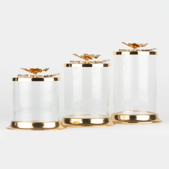 Cam Kavanoz 3'lü Sıvama Ayaklı Altın Renk - 4