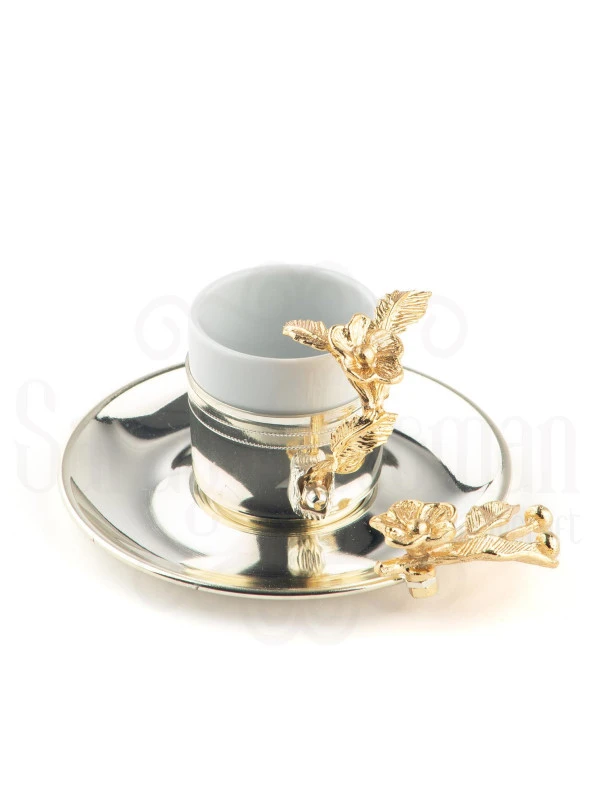 Altın Japon Gülü Çizgili Kahve Fincanı Nikel - 2