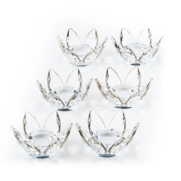 Çay Seti Cam El Dekor Nilüfer Model Gümüş Renk Yaldızlı - 4