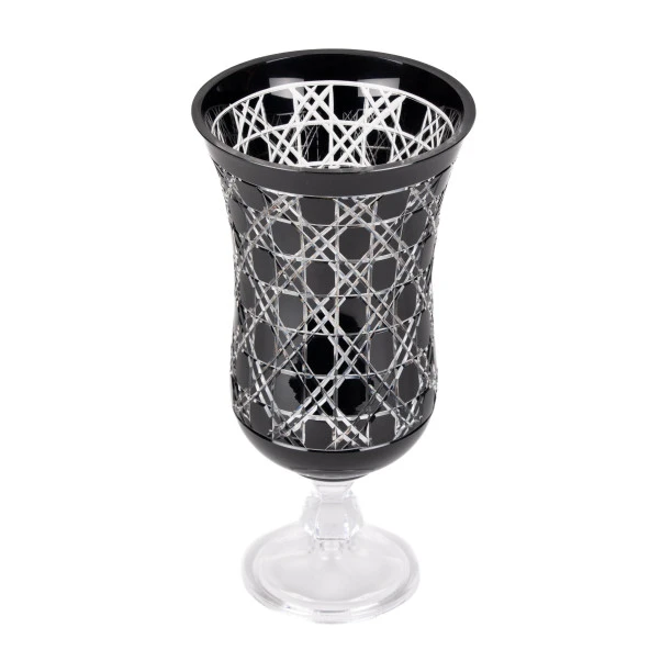 Safir Büyük Cam Vazo, Hasır Desenli Cam Vazo, Siyah Cam Vazo, Çiçek Güzeli Cam Vazo - 2