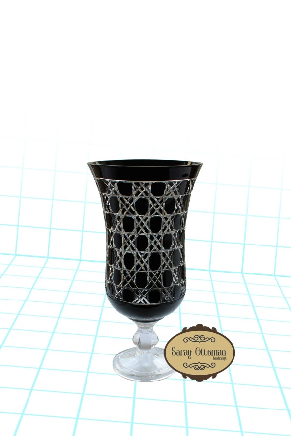 Safir Büyük Cam Vazo, Hasır Desenli Cam Vazo, Siyah Cam Vazo, Çiçek Güzeli Cam Vazo - 3