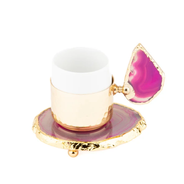 6'lı Kahve Seti Doğal Taşlı Kahve Seti Altın - Resim 2