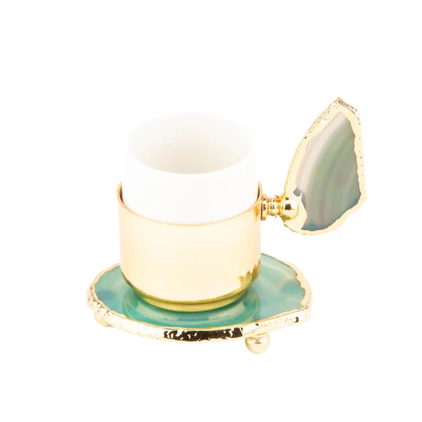 6'lı Kahve Seti Doğal Taşlı Kahve Seti Altın - Resim 3