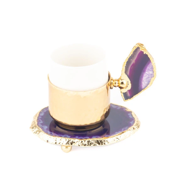 6'lı Kahve Seti Doğal Taşlı Kahve Seti Altın - Resim 5