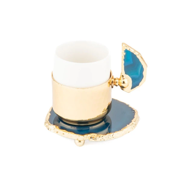 6'lı Kahve Seti Doğal Taşlı Kahve Seti Altın - Resim 6