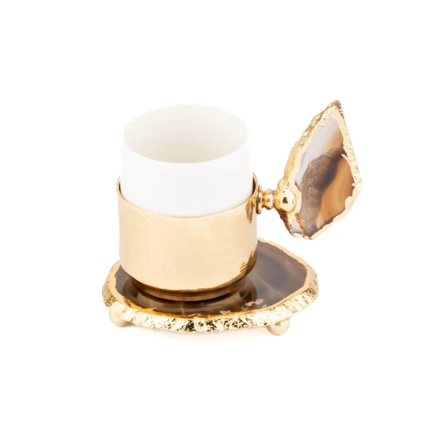 6'lı Kahve Seti Doğal Taşlı Kahve Seti Altın - Resim 7