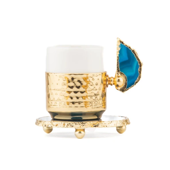 6'lı Kahve Seti Doğal Taşlı Kahve Seti Altın - Resim 9