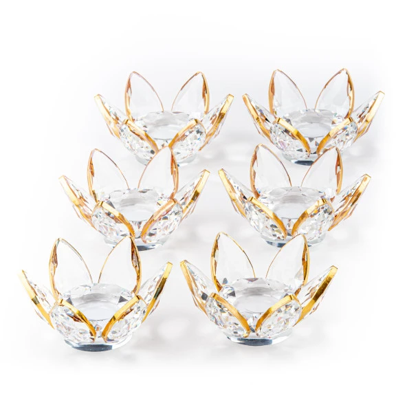 Çay Seti Cam El Dekor Nilüfer Model Altın Yaldızlı - 3