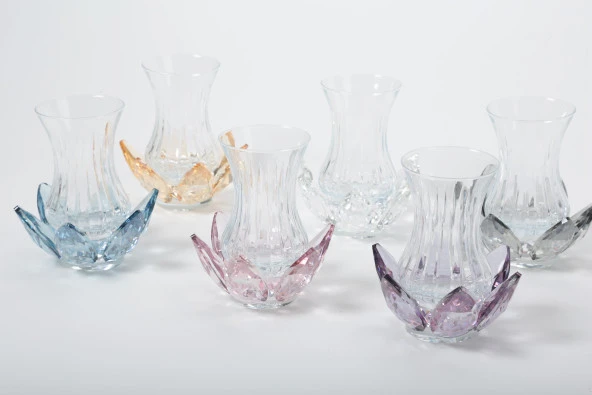 Çay Seti Cam El Dekor Nilüfer Model Renkli Miks - 2