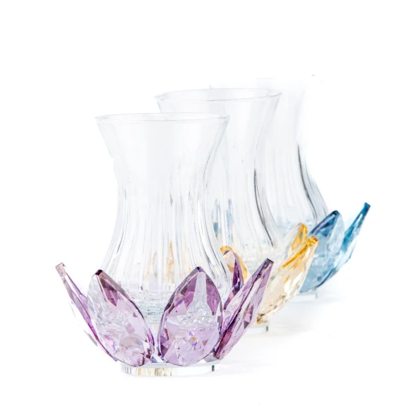 Çay Seti Cam El Dekor Nilüfer Model Renkli Miks - 3