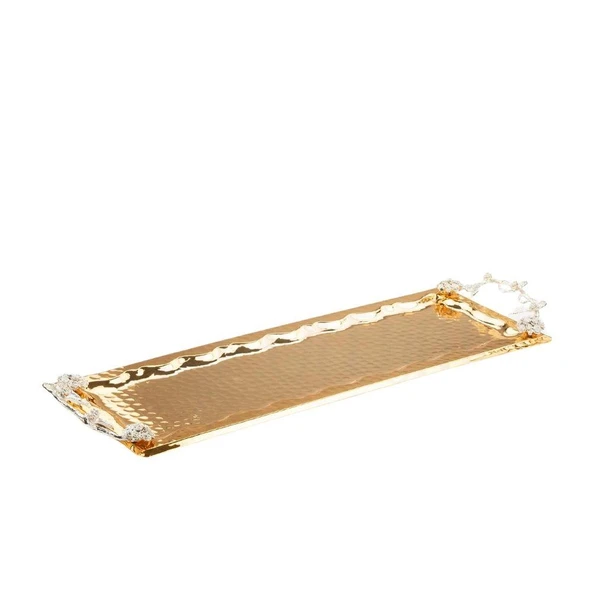 Nikel Güllü Baton Tepsi + 4'lü Çay Bardağı Altın - 2