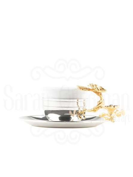 Altın Japon Gülü Baton Tepsi + 6'lı Çizgili Kahve Fincanı Nikel - 3