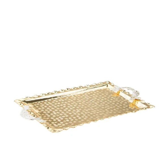 Nikel Tüylü Dikdörtgen Tepsi + 6'lı Kahve Fincanı Altın - 4