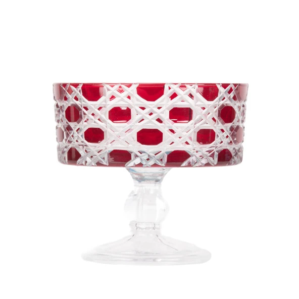 Kase Ayaklı Kase Cam Kase Sunumluk Hasır Desen Sandra 19 cm Kırmızı