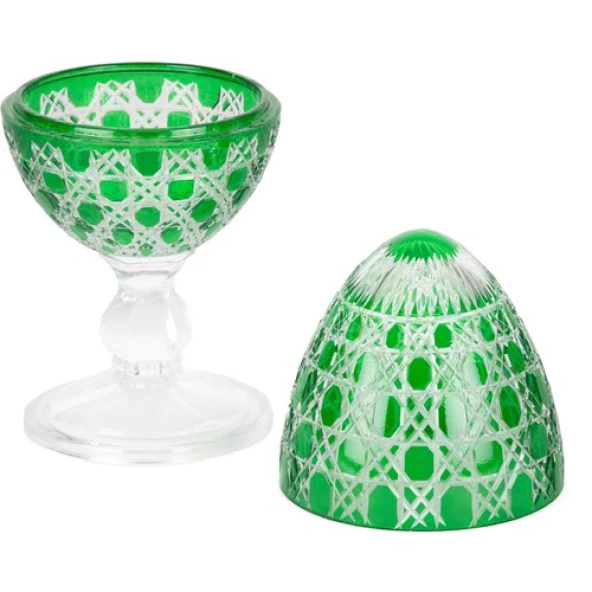 Cam Yumurta Şekerlik Drajelik El Kesme Yeşil Renk - 2