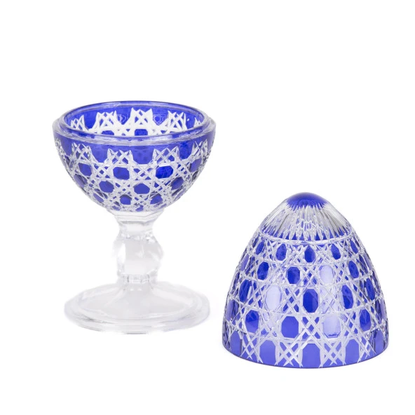 Cam Yumurta Şekerlik Drajelik El Kesme Mavi Renk - 2