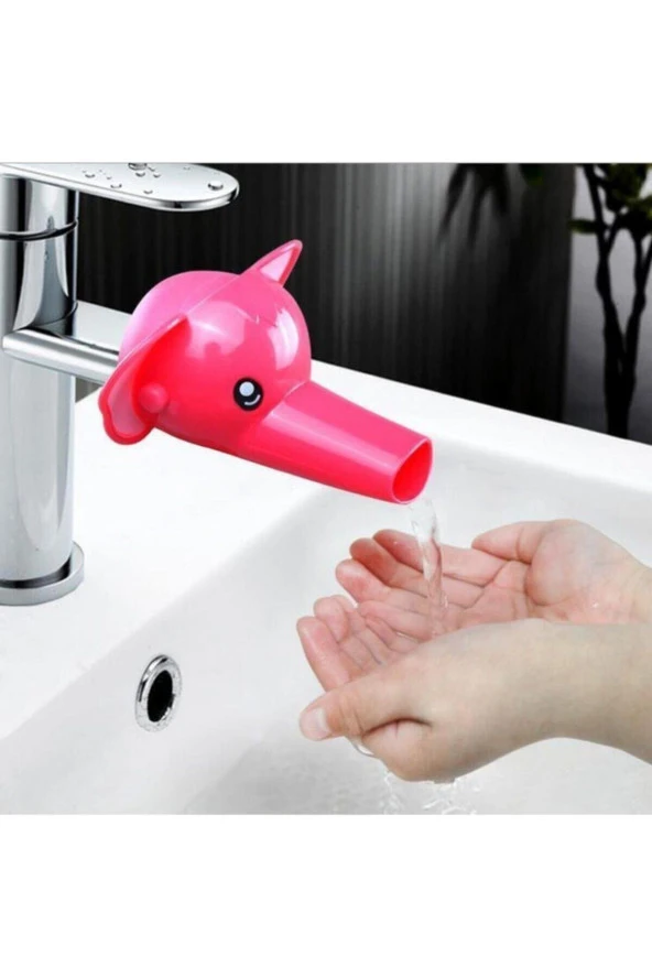 Mudily Fil Figürlü Çocuklar İçin Sevimli Musluk Uzatma Başlığı Pembe - 2